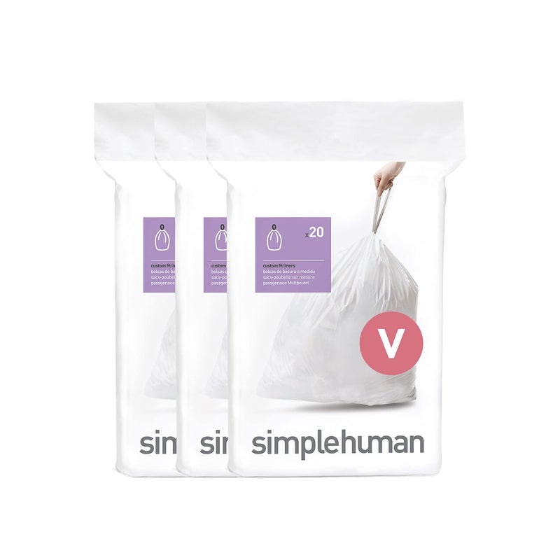 simplehuman Code V 60 Count, Dispenser Pack Custom Fit Liners, Drawstring Trash Bags, 16-18 Liter / 4.2-4.8 Gallon, White - Image 1